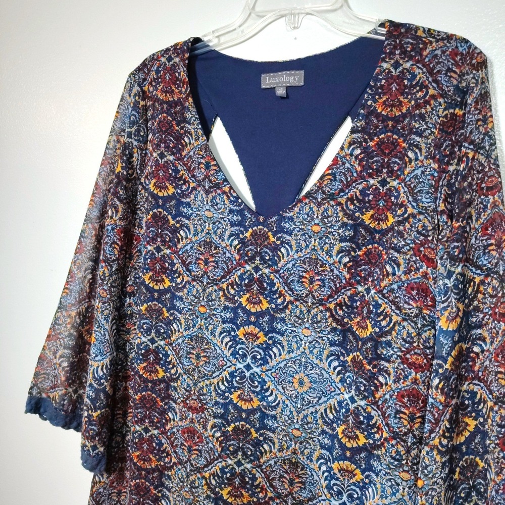 Luxology Women Size 12 Print Shift‎ Dress Baroque Tile Medallion 3/4 Sleeve - Picture 3 of 12